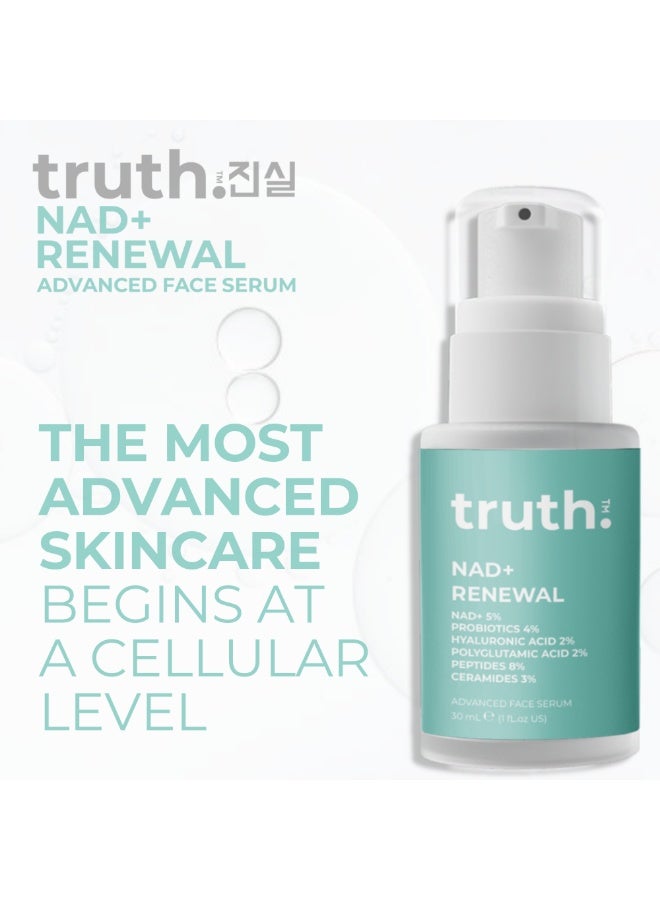 Truth NAD+ RENEWAL SERUM ADVANCED FACE SERUM  NAD+ 5% + PROBIOTICS 4% + PEPTIDES 8% + CERAMIDES 3% + HYALURONIC ACID 2% + POLYGLUTAMIC ACID 2% - Image 2